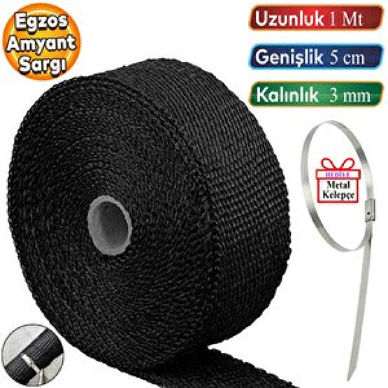 1 Metre 5 Cm Cam Elyaf Eksoz Sargısı Metal Kelepçe Manifold Sargı Bezi Yanmaz Bant Siyah Amyant 3 Mm (kalınlık) Bant Fiyatı