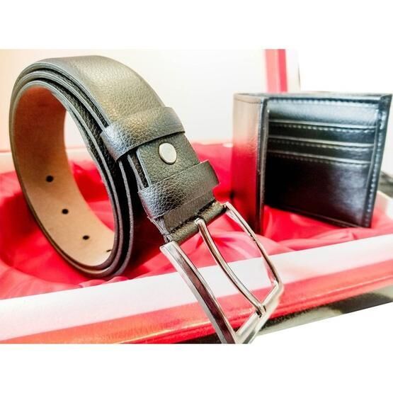 2K Siyah Deri Cüzdan - Kemer Özel Kutulu Kombin Seti