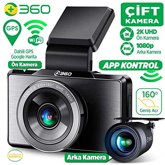 360+ G500H WiFi + GPS 2K Çift Kameralı 160° Geniş Açı Lens Gece Görüşlü Akıllı Araç İçi Kamera + 1080P Arka Kamera Güvenlik Kameraları Fiyatı