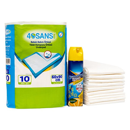 40Sans Bebek Bakım Örtüsü. Alt Açma Bezi 60X90 cm 10 Adet Koku Giderici Sprey Dezenfektan 150 ml Limon - Beyaz Bebek Alt Açma Minderi Fiyatı