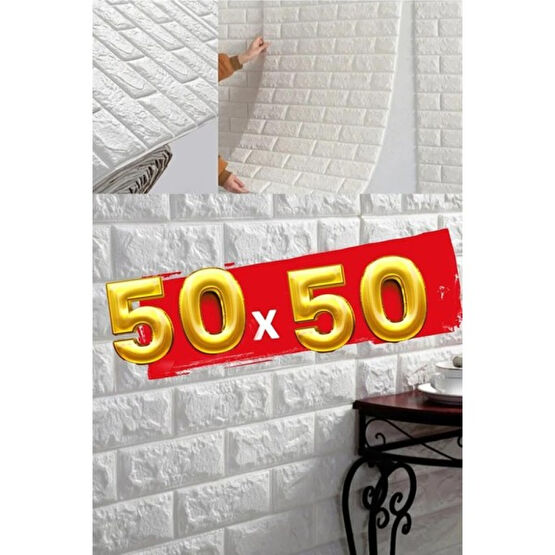 50X50 cm 0,27 M² Beyaz Kendinden Yapışkanlı Duvar Kağıdı Esnek Köpük Panel 3D Boyutlu Tuğla Desen - 50 x 50 cm Poster Fiyatı