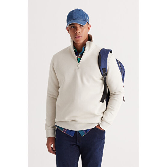 AC&Co / Altınyıldız Classics Erkek Bej Standart Fit Normal Kesim Dik Bato Yaka Pamuklu Sweatshirt XXL Beden Bayan Sweatshirt Fiyatı