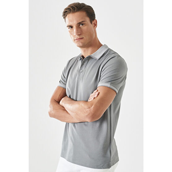 AC&Co / Altınyıldız Classics Erkek Çekmeyen Pamuklu Kumaş Slim Fit Dar Kesim Gri Kıvrılmaz Polo Yaka T-shirt S Beden Erkek T-shirt Fiyatı