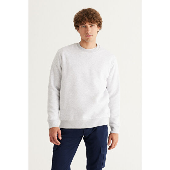 AC&Co / Altınyıldız Classics Erkek Kar Melanj Standart Fit Normal Kesim Içi Polarlı 3 Iplik Bisiklet Yaka Sweatshirt XXL Beden Bayan Sweatshirt Fiyatı