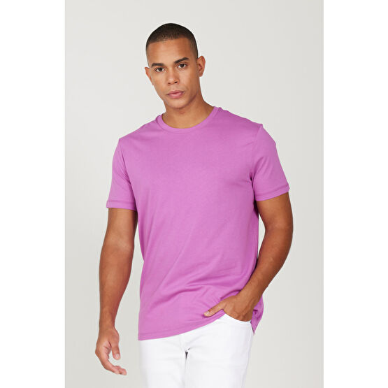 AC&Co / Altınyıldız Classics Erkek Mor Slim Fit Dar Kesim %100 Pamuk Bisiklet Yaka Kısa Kollu Tişört L Beden