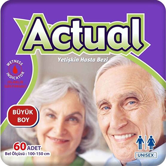 Actual 2'Li Actual Large Beden Büyük Boy Yetişkin Hasta Bezi 30x2 (60 Adet) Hasta Bezleri ve Temizliği Fiyatı