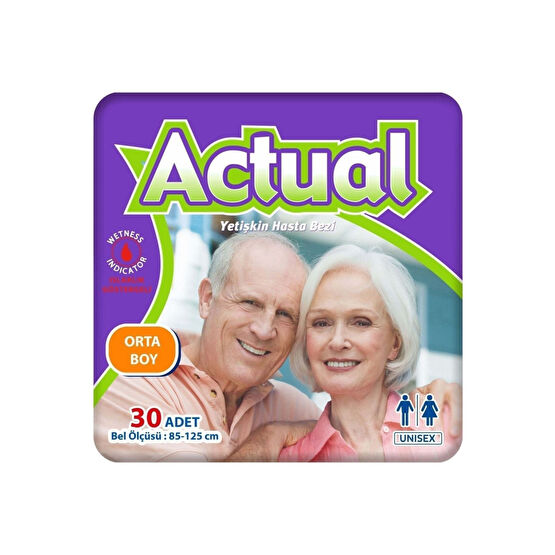 ACTUAL Medium Beden Orta Boy Yetişkin Hasta Bezi Cırtlı Bel Bantlı 30 Adet