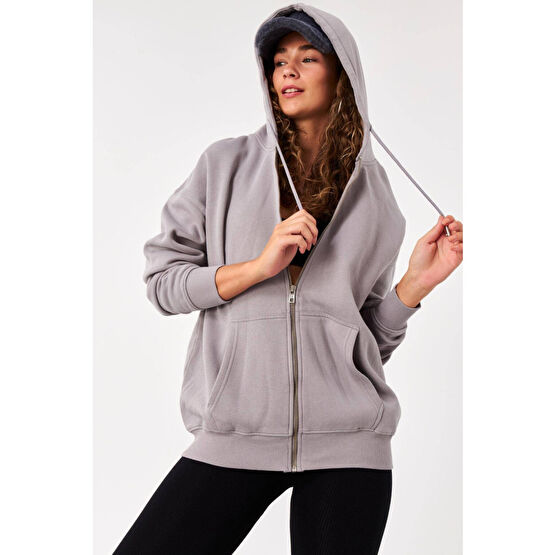 Addax Şardonlu Fermuarlı Oversize Sweatshirt H9476-g12v3 XS/S Beden