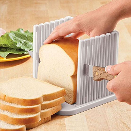 Adjustable Toast Slicer/ Cutting Guide for Homemade Bread, Plastic Bread Slicer Loaf for Slicing Bread Foldable Kitchen Baking Tools (White) Yedek Parça ve Aksesuar Fiyatı