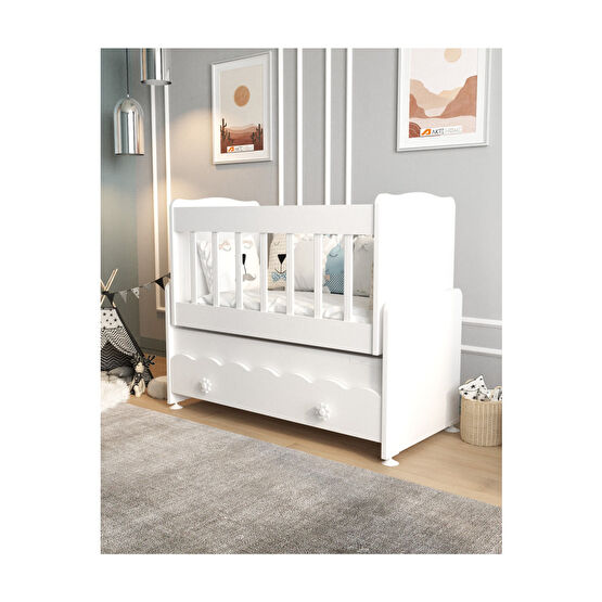 Aktehome Çekmeceli Sallanır Anne Yanı Ahşap Bebek Beşiği Beyaz Beşik Fiyatı