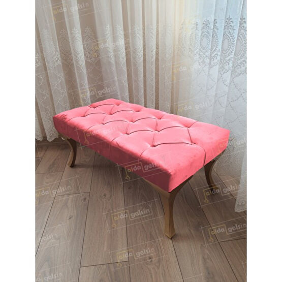 Alda Gelsin 90 cm Kapitoneli Ayak Ucu Kapı Önü Antre Bench Puf Gold Ayak - 42 x 90 cm - Pembe Puf Fiyatı