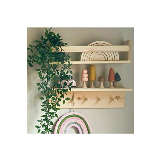 Algı Ahşap Askılık Raf Ve Kitaplık Raf Eğitici Montessori Raf 2li 60 Cm Duvar Rafı Fiyatı