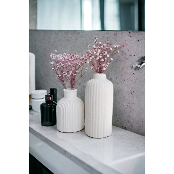 ALLEZA HOME Dekoratif Iskandinav Tarz Mini Ve Uzun Beton Vazo Set Ikili Vazo Fiyatı