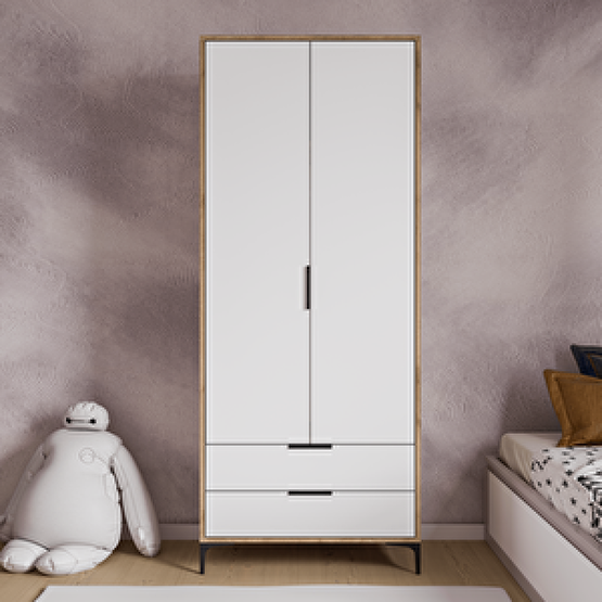 Alonex Home Aden 2 Kapaklı Çekmeceli Beyaz Gardırop , Çekmeceli , Elbise Dolabı , Raflı Bebek Odası Gardırop Fiyatı