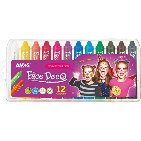 Amos Yüz Boyama Kalemi - 12 Renk - Renkli Yüz & Parmak Boyası Fiyatı
