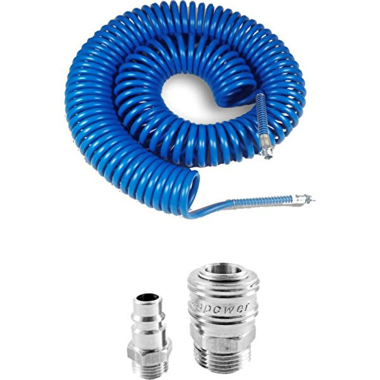 Anadolu Strong Profesyonel Yüksek Kalite Kompresör Spiral Hava Hortumu 8 mm 8 mt Hava Jakı Kompresör Recor Seti Hava Kompresörü Fiyatı