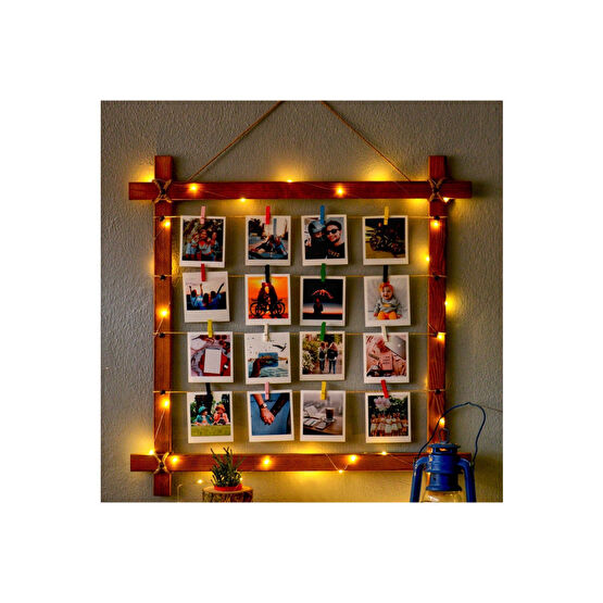 Anısepeti Ahşap Led Işıklı Ipli Mandallı Fotoğraf Çerçevesi 60x60 Büyük Boy Resim & Fotoğraf Çerçevesi Fiyatı