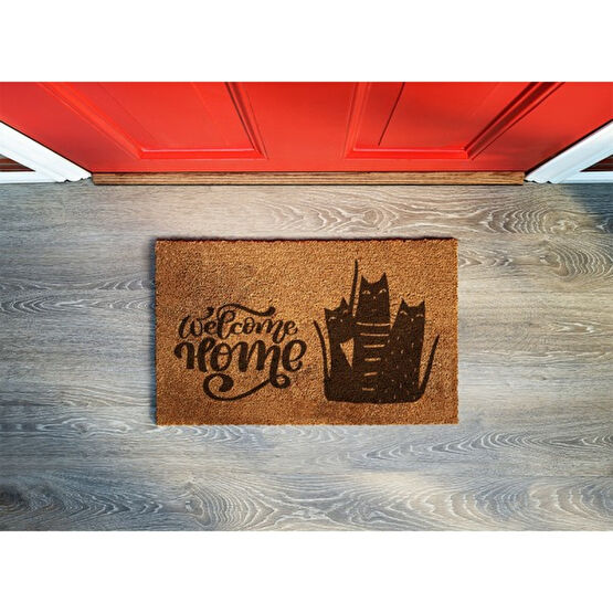 Antaç Kapı Önü Paspas Welcome Home Kedili - 40 x 60 cm - Açık Kahve Paspas Fiyatı
