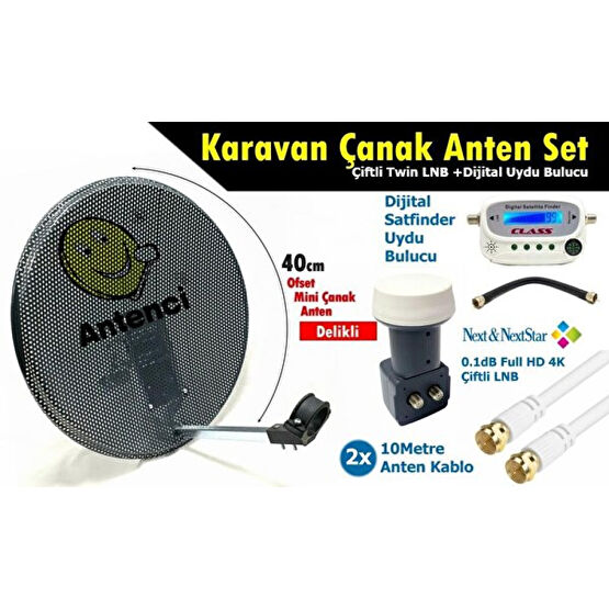 Antenci 40 CM Delikli Karavan Çanak Anten Seti + Digital Uydu Bulucu + Çiftli LNB Çanaklar Fiyatı