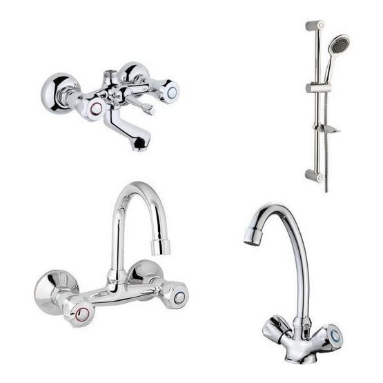 Arçe Klasik Çevirmeli Banyo + Kuğu Evye + Lavabo Bataryası + Sürgülü Duş Takımı