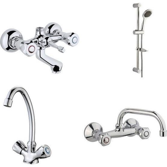 Arçe Klasik Çevirmeli Banyo + Kuğu Evye + Lavabo Bataryası + Sürgülü Duş Takımı