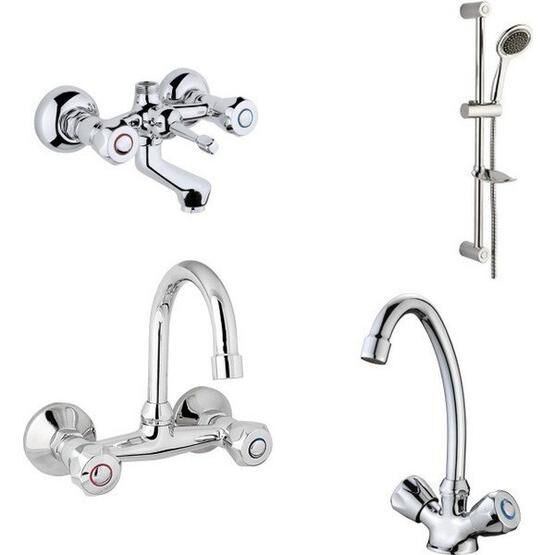 Arçe Klasik Çevirmeli Banyo + Kuğu Evye + Lavabo Bataryası + Sürgülü Duş Takımı