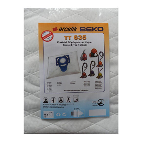 Arçelik - Beko S 6255 C Tt 635 Elektrikli Süpürge Sentetik Toz Torbası (5 Adet) Elektrikli Süpürge Aksesuarları Fiyatı