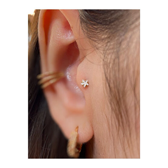 Arescollection Cerrahi Çelik Gold Renk Tek Taş Yıldız Tragus Piercing 0.10 mm Beden Altın & Gümüş Piercing Fiyatı