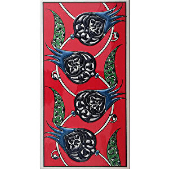 Armada Çini 10x20 Cm Ed 210 Kırmızı Nar Çiçekli El Dekoru Çini Karo Duvar Panosu Fiyatı