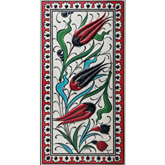 Armada Çini 10x20 Cm Ed 217 Kırmızı Üç Lale El Dekoru Çini Karo Duvar Panosu Fiyatı