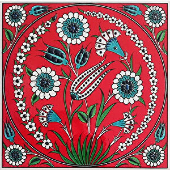Armada Çini 20x20 Cm Ed 340 Kırmızı Lale Desenli Eldekoru Çini Karo Duvar Panosu Fiyatı