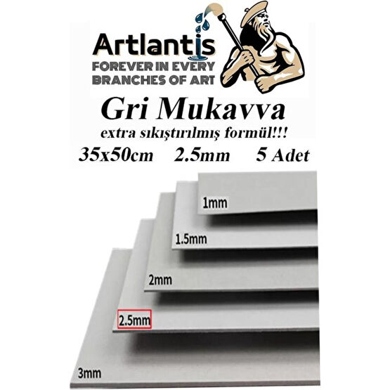 Artlantis Mukavva Gri 2.5 mm 35X50 cm 5 Adet Sert Karton Ekstra Sıkıştırılmış 35*50 Mukavva Gri Renkli 5 Adet - Standart Fon Karton & Mukavva Fiyatı