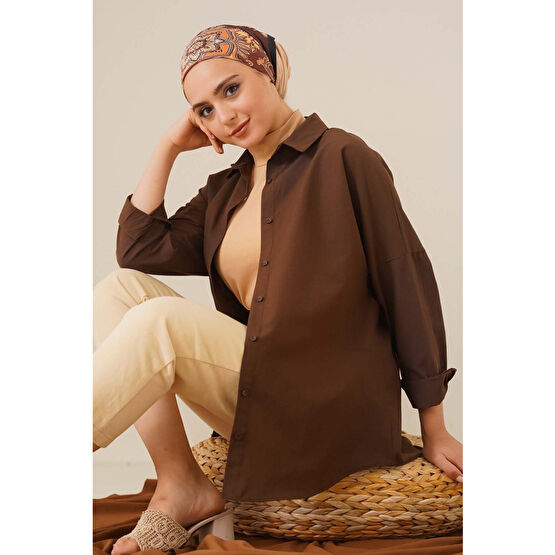 asilmoda Oversize Basic Gömlek Kahve 40 Beden Tesettür Giyim Fiyatı