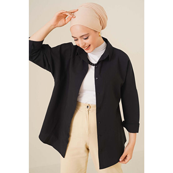 asilmoda Oversize Basic Gömlek Siyah 42 Beden Tesettür Giyim Fiyatı