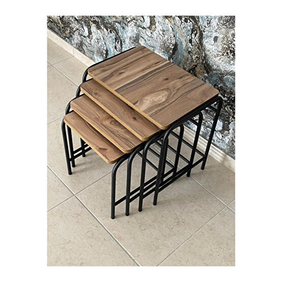 ASLANSTORE 4lü Metal Zigon Sehpa Ceviz Zigon Sehpa Fiyatı