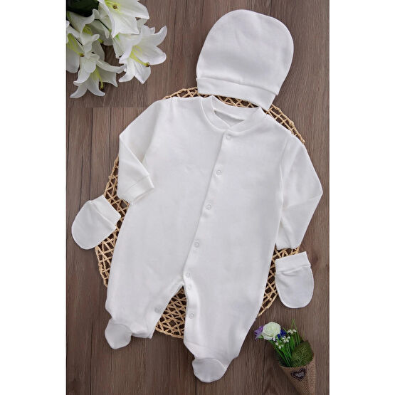ASN APPAREL Beyaz Pamuklu Yenidoğan Bebek Tulum Seti 6 Ay Beden Bebek Hastane Çıkışı Fiyatı