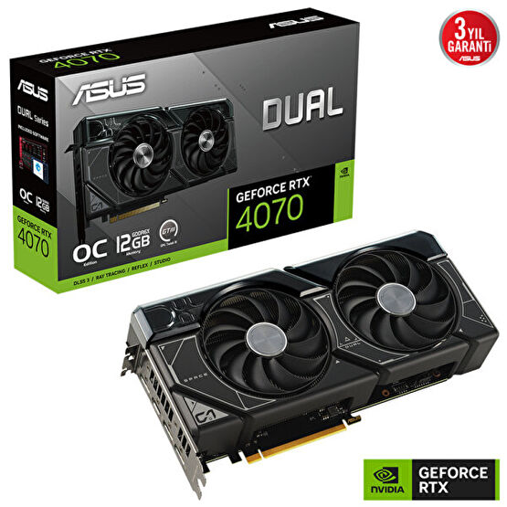 Asus Dual-Rtx4070-O12G GeForce RTX 4070 OC Gddr6X 192 Bit Dx12 Dlss 3 Gaming Ekran Kartı Ekran Kartları Fiyatı