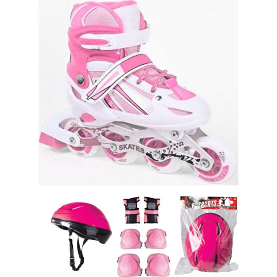 Asya Oyuncak Çift Sıra Ayarlanabilir Alıştırma Pateni + Kask + Dizlik Seti (Pembe 34-37) - 34-37 - Pembe Pedallı Araçlar Fiyatı