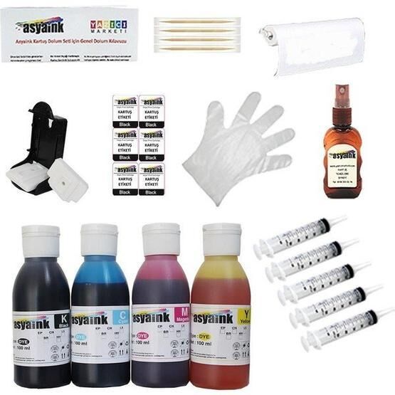 Asyaink 343 344 337 336 Uyumlu 4x100 ml Renkli Muadil Kartuş Dolum Set