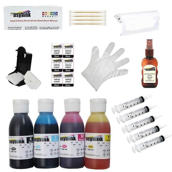 Asyaink HP 21 22 XL Uyumlu 4x100 ml Muadil Kartuş Dolum Seti