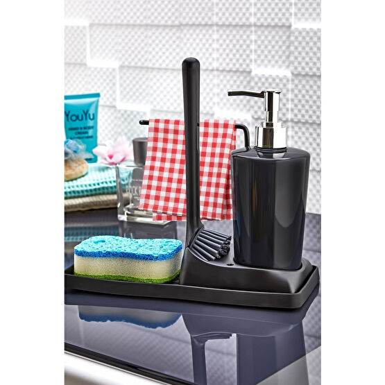 ATA HOME Armona Yumuşak Silikon Fırçalı Tezgah Üstü Mutfak Banyo Sıvı Sabunluk Takımı Süngerlik Bez Seti Sabunluk Fiyatı