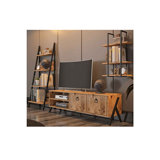 Avmpark Yanke Tv 150 Metal Raflı + Kitaplık Atlantik Çam Tv Ünitesi / Sehpası Fiyatı