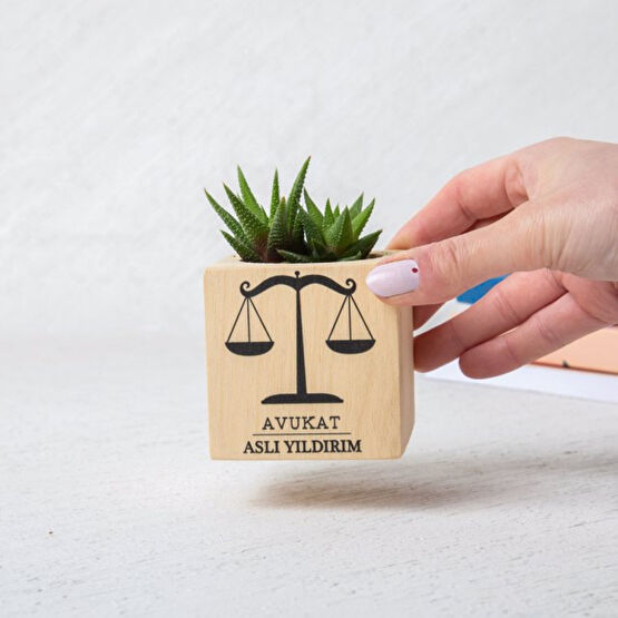 Avukata Hediye Ahşap Sukulent Saksı