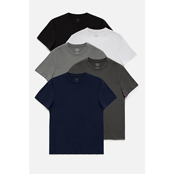 Avva Erkek 5li %100 Pamuk Bisiklet Yaka Standart Fit Normal Kesim T-shirt S Beden