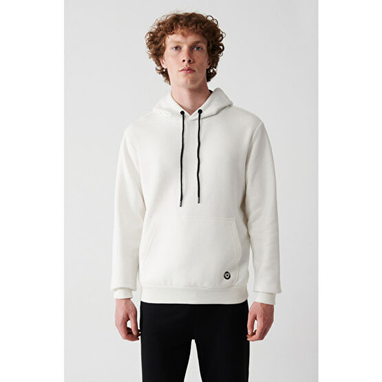 Avva Erkek Beyaz Kapüşonlu Yaka Içi Polarlı 3 Iplik Pamuklu Regular Fit Standart Kesim Unisex Sweatshirt M Beden
