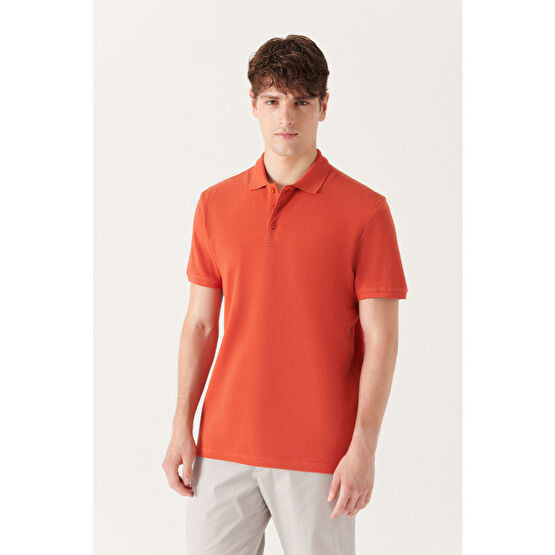 Avva Erkek Koyu Turuncu %100 Pamuk Serin Tutan Standart Fit Normal Kesim Polo Yaka T-shirt XXL Beden