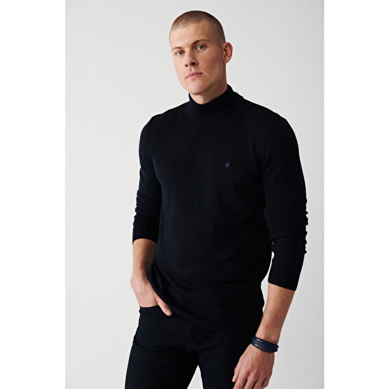 Avva Erkek Lacivert Yarım Balıkçı Yaka Tüylenmeyen Standart Fit Normal Kesim Unisex Triko Kazak XS Beden