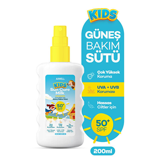 AXWELL Kids Spf50+ Çok Yüksek Koruyucu Çocuk İçin Yüz & Vücut Güneş Sütü Spreyi 200 mL Bebek Güneş Kremi Fiyatı