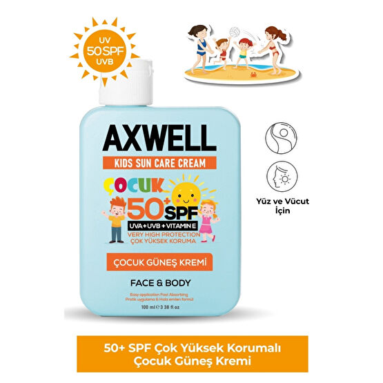 AXWELL Kids Sun Cream Çocuk Güneş Kremi Çok Yüksek Koruma + Vitamin E Spf 50+ 100ml Bebek Güneş Kremi Fiyatı