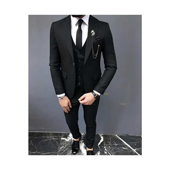 Ayber Mens Collection Erkek Siyah Takım Elbise Kravat Hediye 46-6 Drop Beden Erkek Takım Elbise Fiyatı
